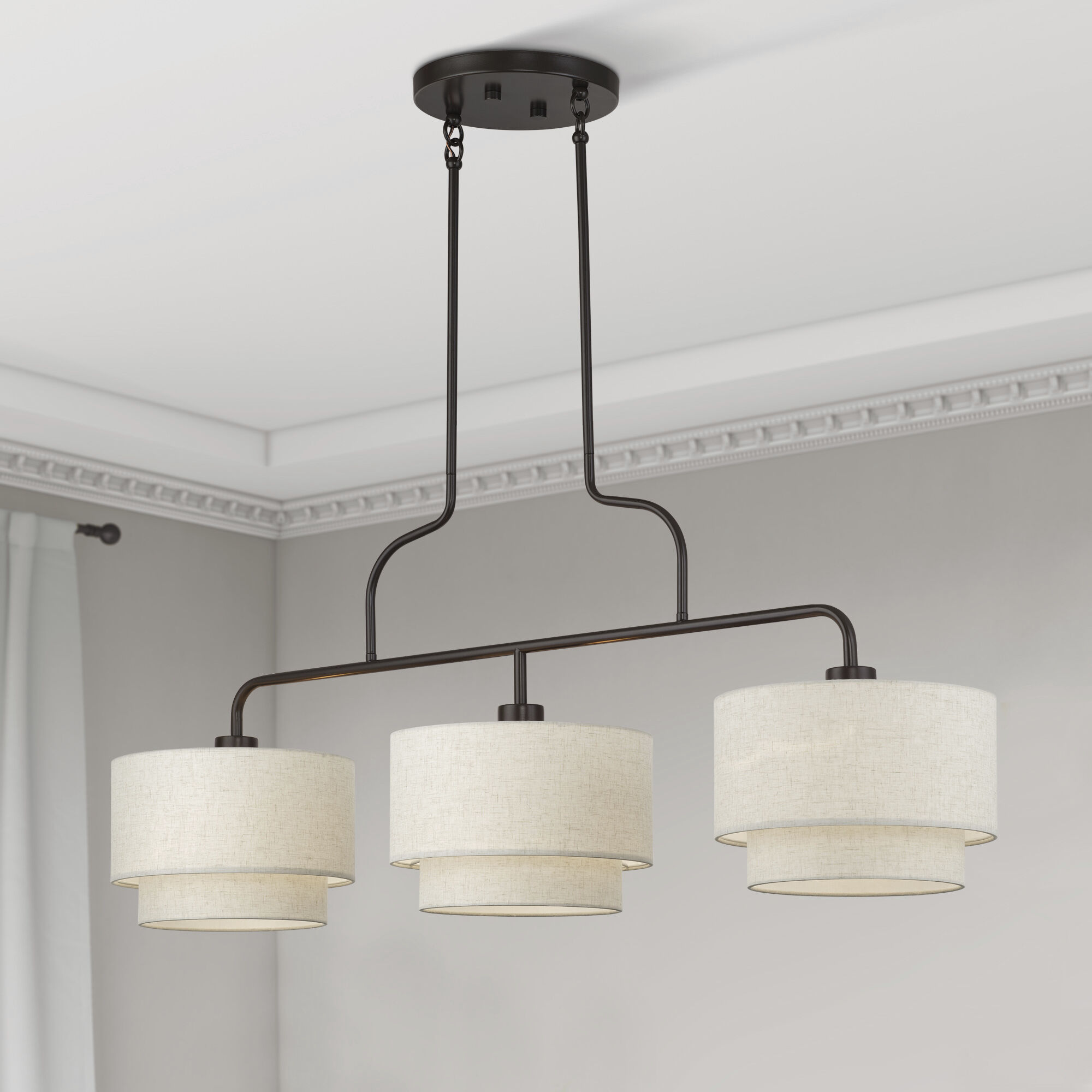 Manorwood 3 Light 48 inch English Bronze Linear Chandelier Ceiling Light, Extra Large