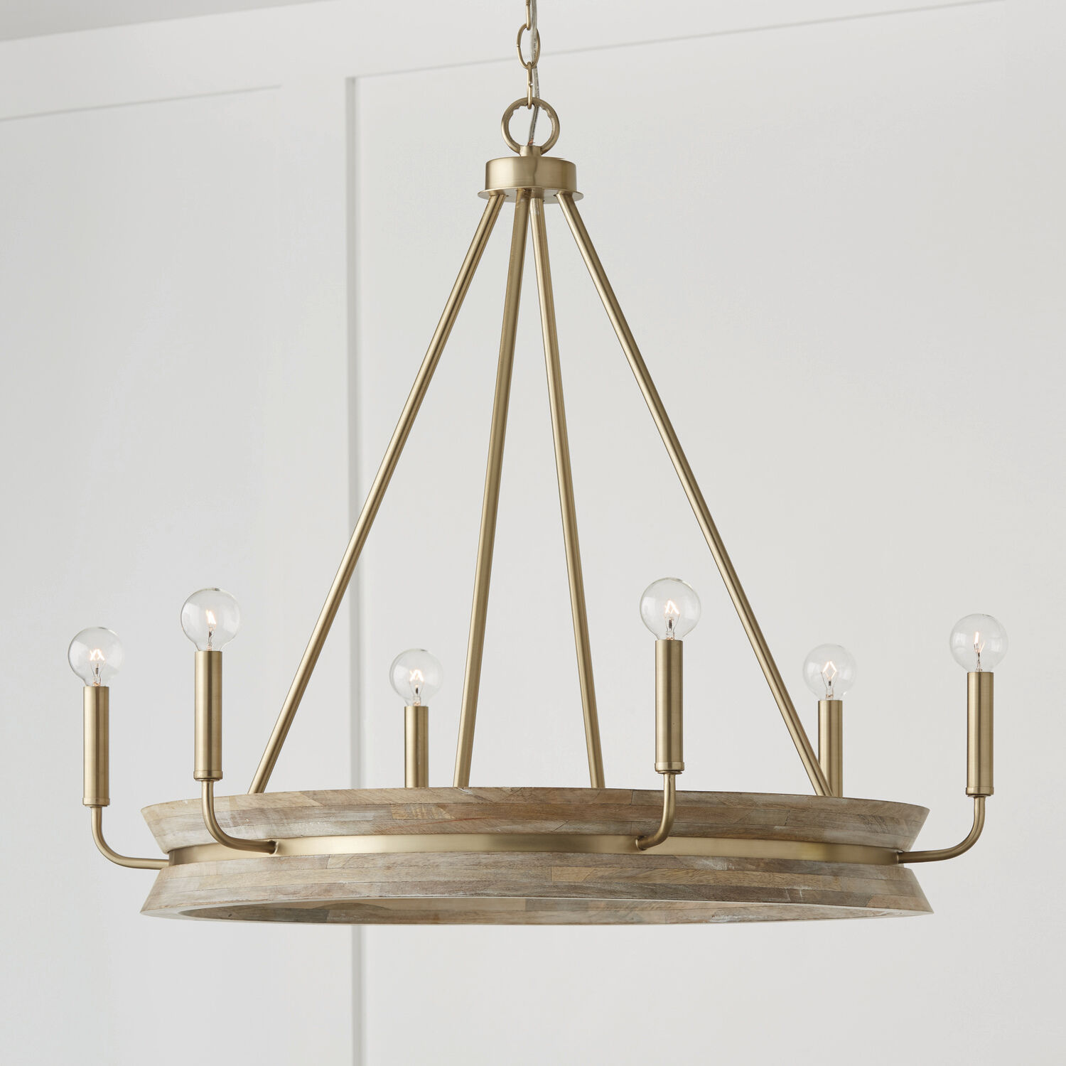Finn 6 Light 31 inch White Wash and Matte Brass Chandelier Ceiling Light