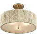 Abaca 3 Light 17 inch Satin Brass Semi Flush Mount Ceiling Light