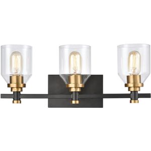 Cambria 3 Light 20 inch Matte Black with Satin Brass Vanity Light Wall Light