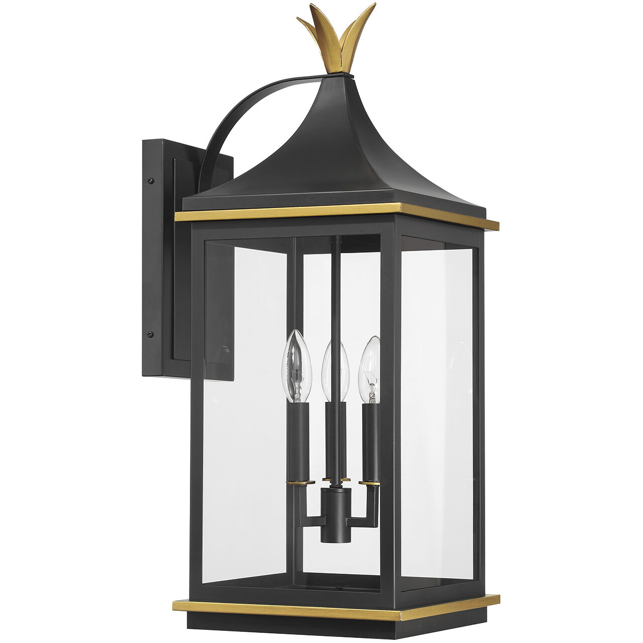 Simpson 3 Light 25 inch Matte Black and Textured Gold Outdoor Sconce