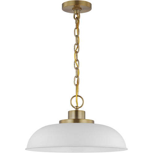 Colony 1 Light 15 inch Matte White/Burnished Brass Pendant Ceiling Light