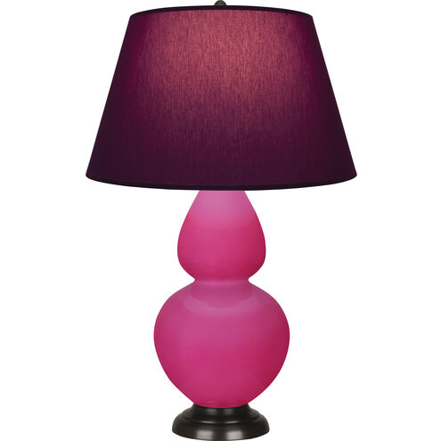 Double Gourd 31 inch 150.00 watt Razzle Rose Glazed Ceramic with Deep Patina Bronze Table Lamp Portable Light in Plum with Lavender