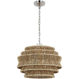 Chapman & Myers Antigua LED 22 inch Polished Nickel and Natural Abaca Drum Chandelier Ceiling Light, Small