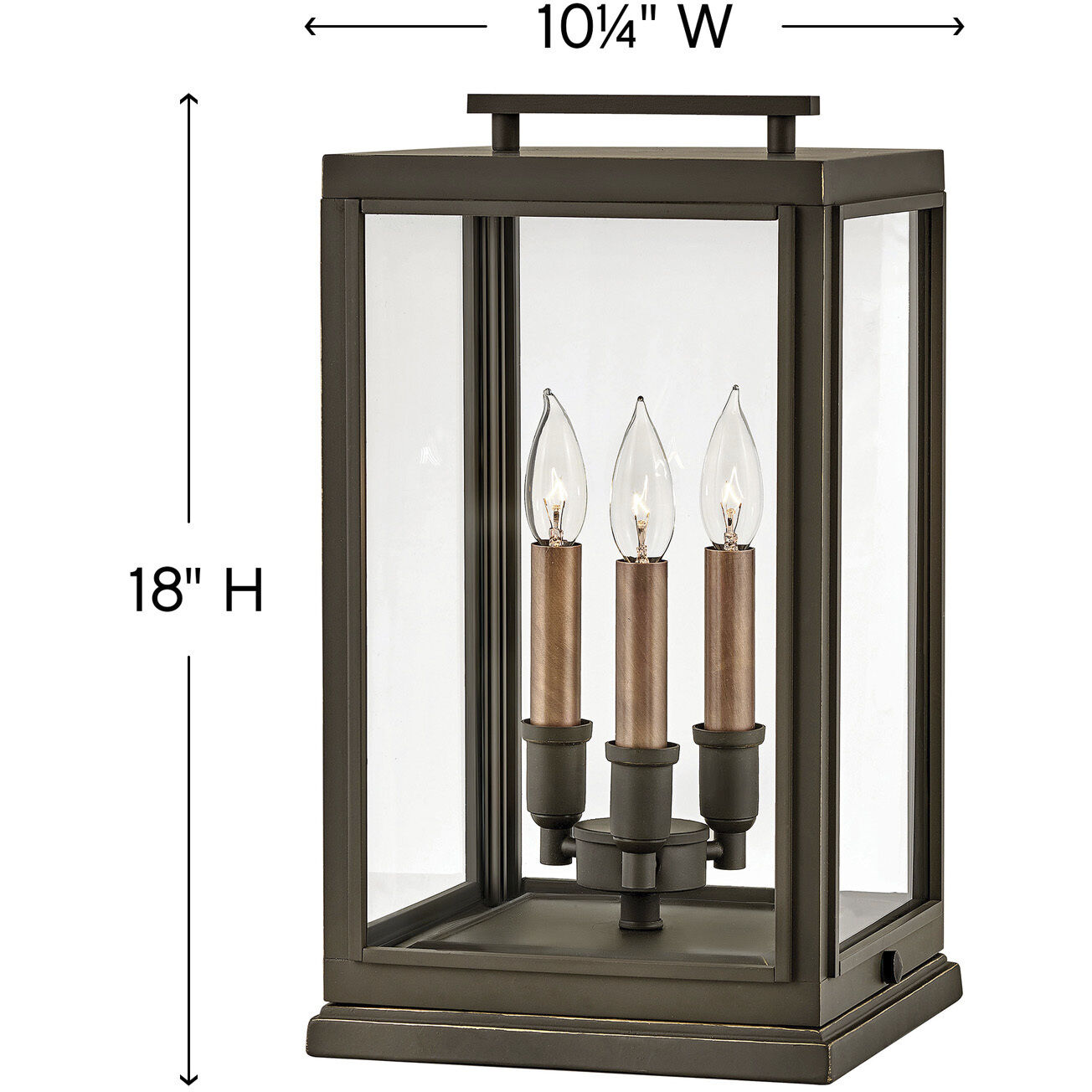 Sutcliffe 3 Light 18 inch Oil Rubbed Bronze with Antique Copper Outdoor Pier Mount Lantern in Non-LED