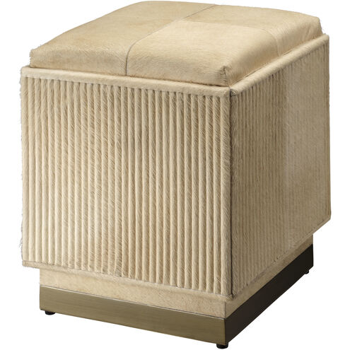 Easton 17.5 inch Off White Hair on Hide and Antique Brass Ottoman