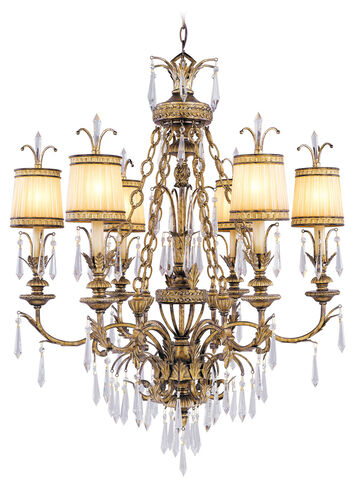 La Bella 6 Light 32 inch Hand Painted Vintage Gold Leaf Chandelier Ceiling Light