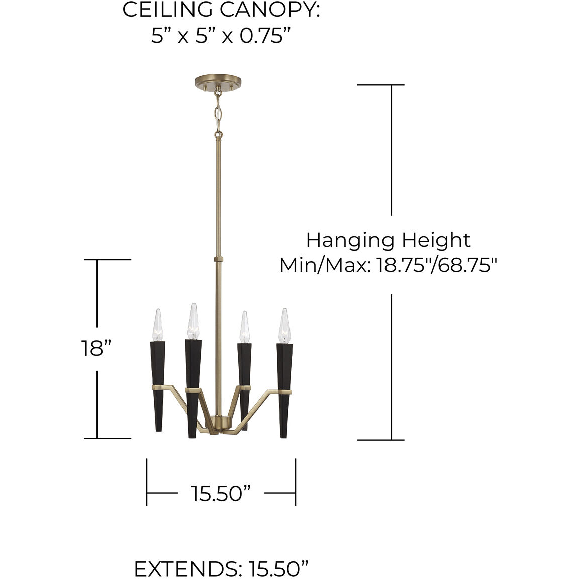 Enzo 4 Light 15.5 inch Aged Brass and Black Chandelier Ceiling Light