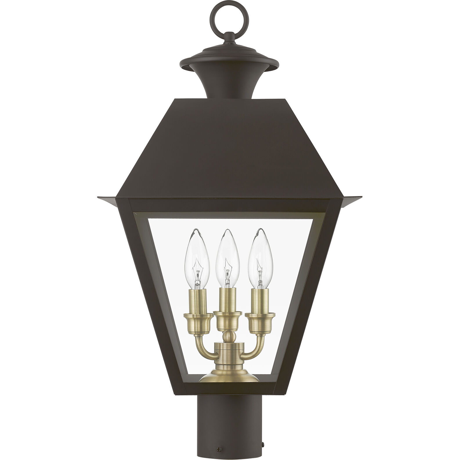 Wentworth 3 Light 22 inch Bronze with Antique Brass Finish Cluster Outdoor Post Top Lantern, Large