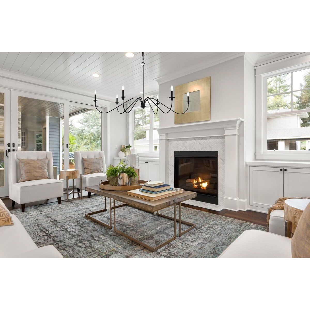 Living District LD5056D60MB Rohan 6 Light 60 inch Matte Black Chandelier Ceiling Light