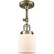 Franklin Restoration Small Bell LED 5 inch Antique Brass Semi-Flush Mount Ceiling Light in Matte White Glass, Franklin Restoration