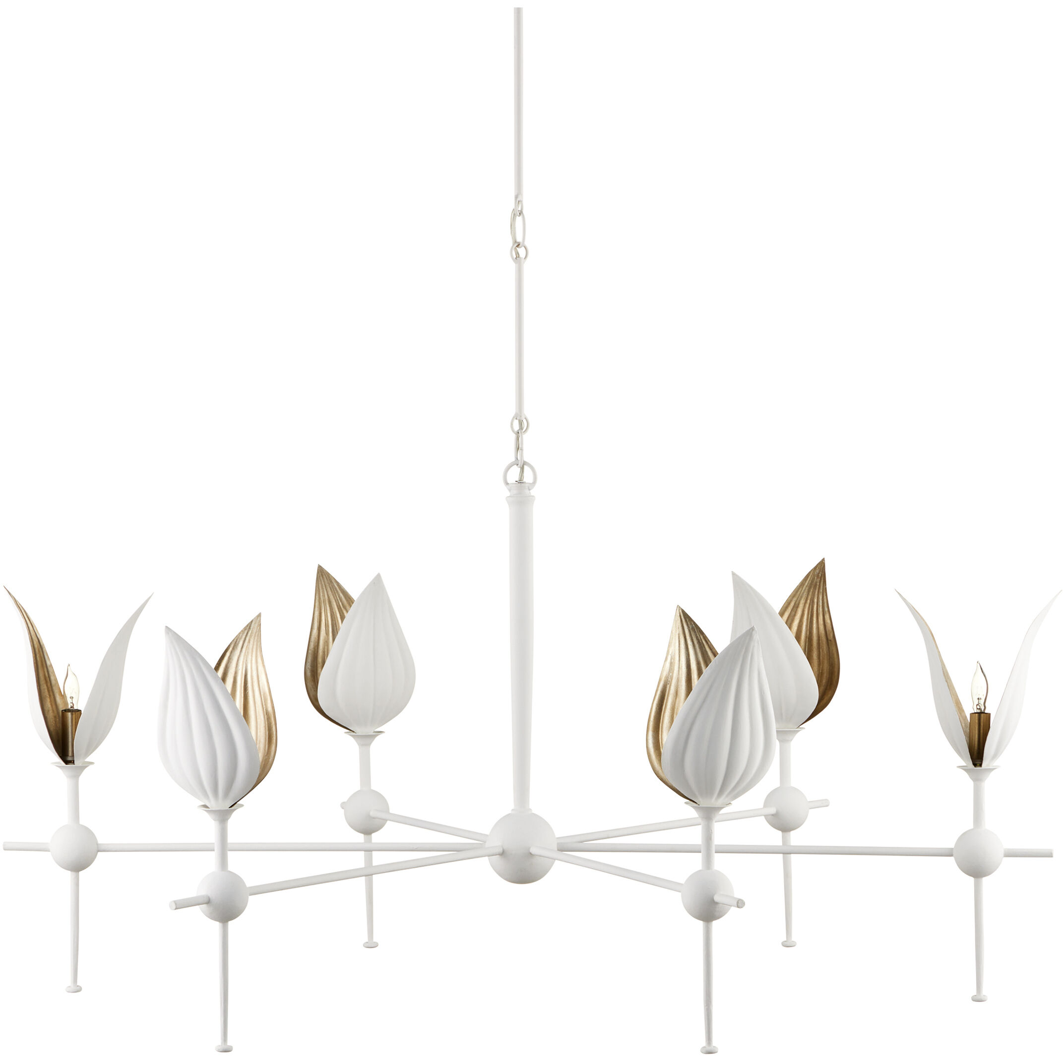 Peace Lily 6 Light 47 inch Gesso White/Silver Leaf Chandelier Ceiling Light