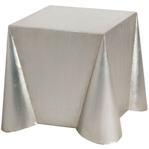 Tin Covered 18 X 18 inch Antique Silver Leaf Accent Table