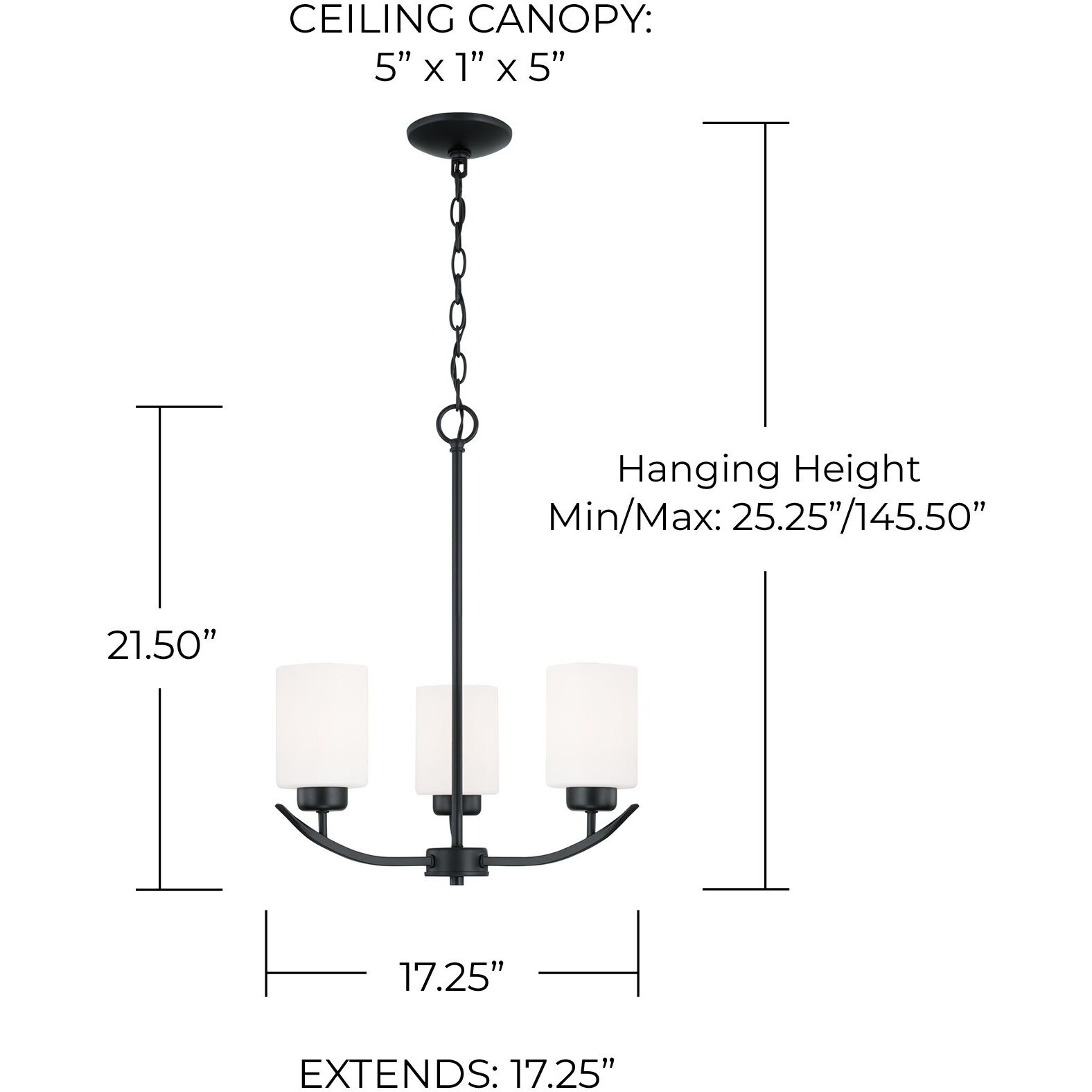 Dixon 3 Light 17 inch Matte Black Chandelier Ceiling Light