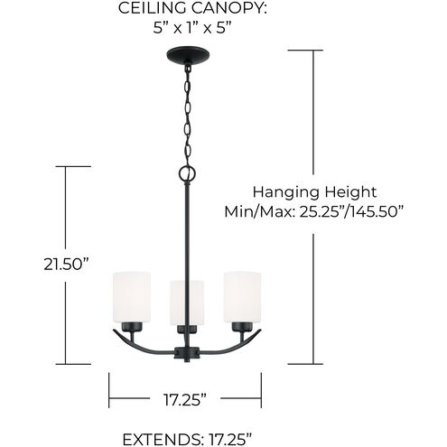Dixon 3 Light 17 inch Matte Black Chandelier Ceiling Light