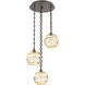Terra 3 Light 21 inch Flat Bronze Multi-Pendant Ceiling Light in Amber Optic, Oval Chain