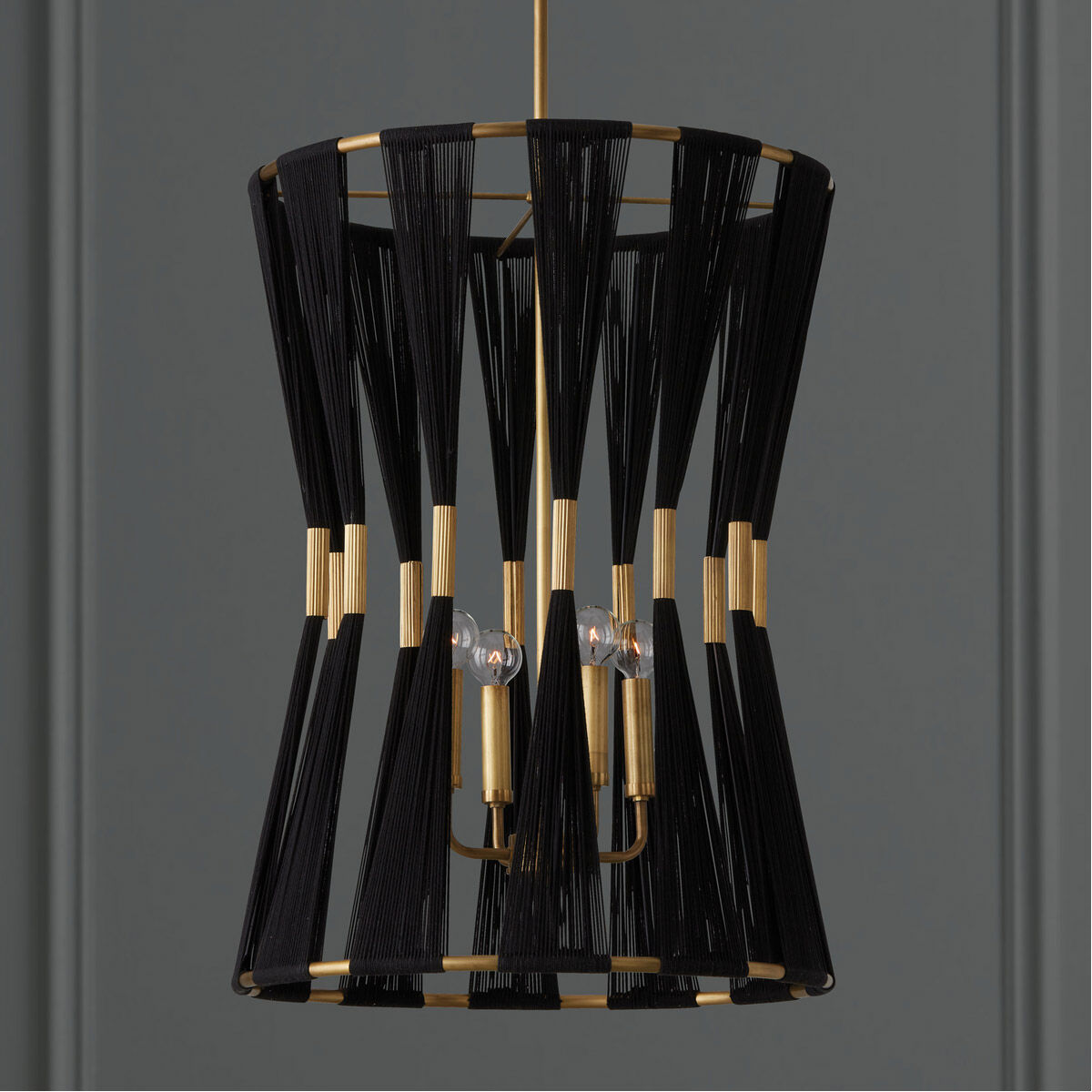 Bianca 4 Light 20 inch Black Rope and Patinaed Brass Foyer Light Ceiling Light