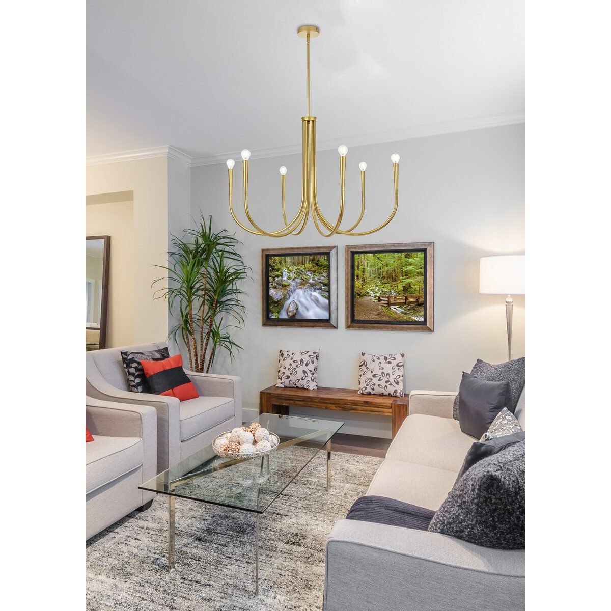 Layne 6 Light 36 inch Brass Chandelier Ceiling Light