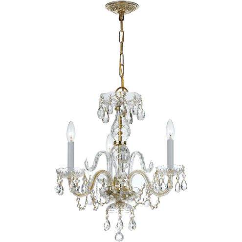 Traditional Crystal 3 Light 16 inch Polished Brass Chandelier Ceiling Light in Clear Hand Cut