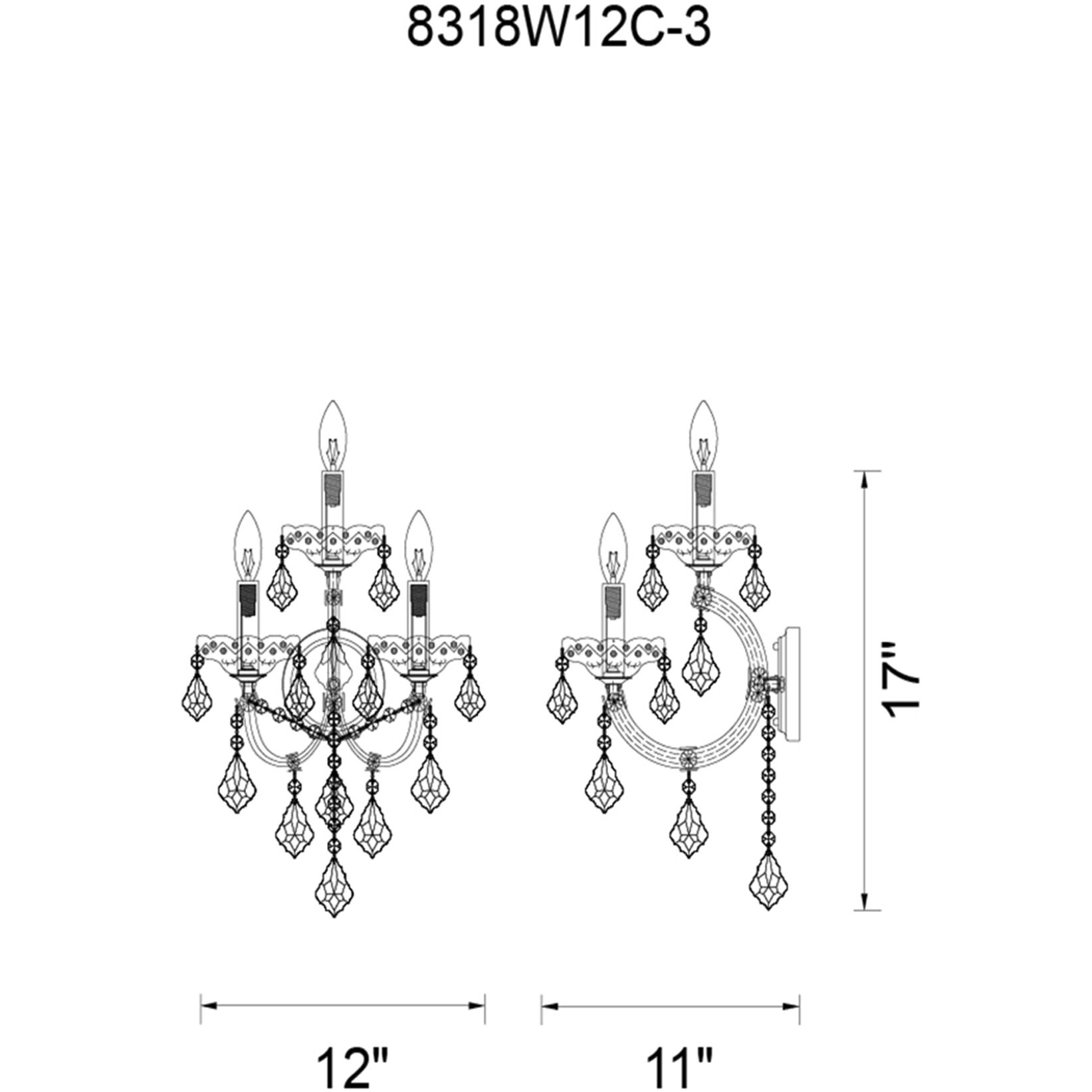 Maria Theresa 3 Light 12 inch Chrome Wall Light