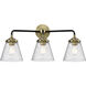 Nouveau Small Cone 3 Light 24 inch Black Antique Brass Bath Vanity Light Wall Light in Seedy Glass, Nouveau