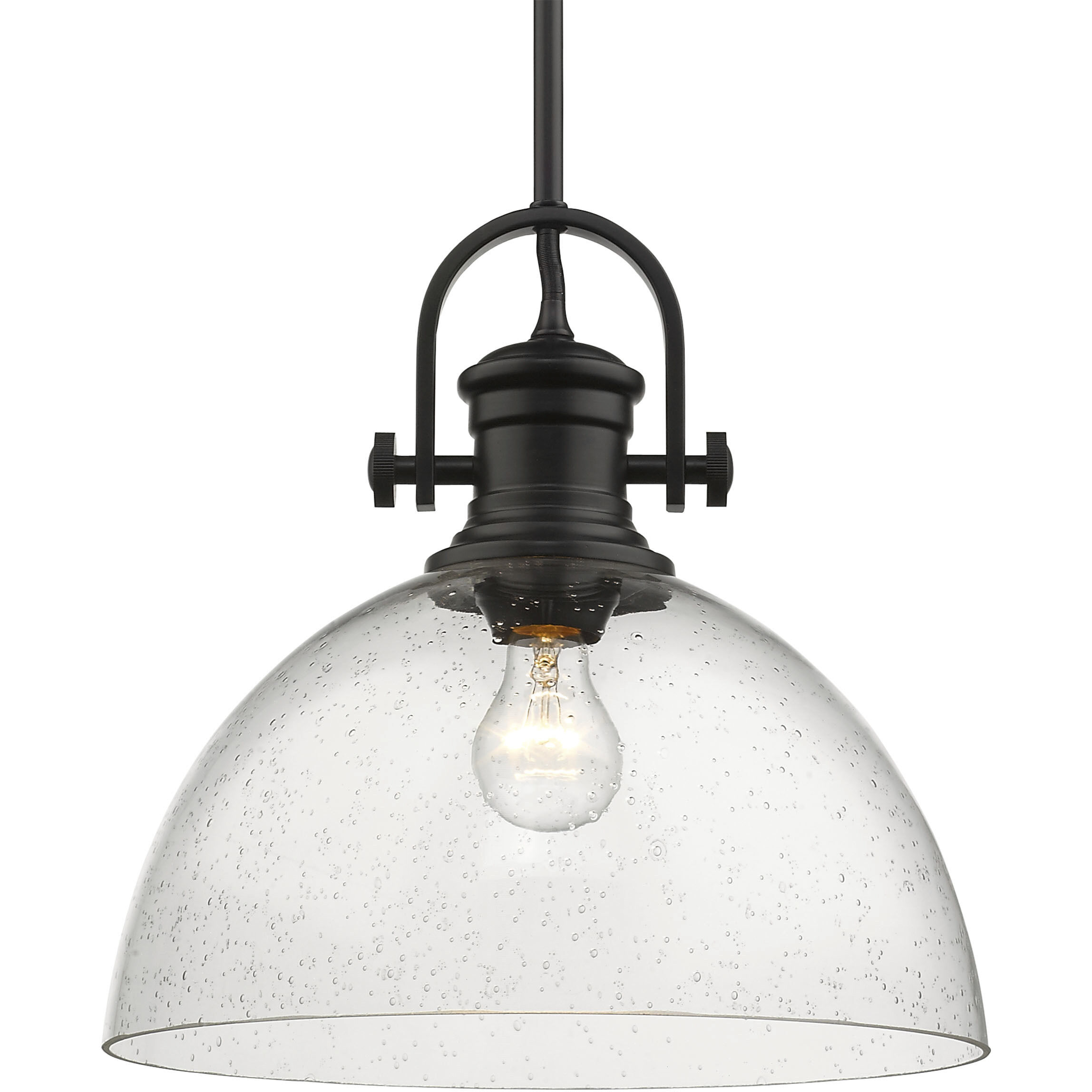 Yep Hines Pendant Ceiling Light in Matte Black, Seeded Glass, Large