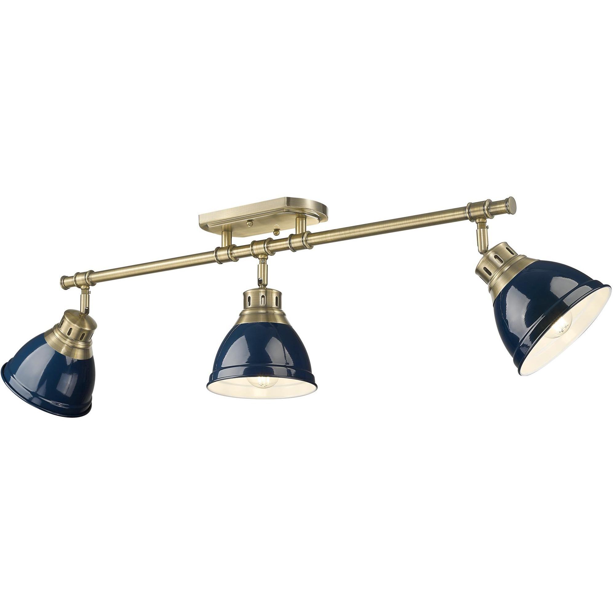 Yep Duncan 3 Light 35.38 inch Aged Brass Semi-Flush Mount Ceiling Light in Navy