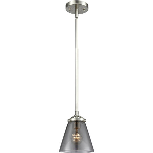 Nouveau Cone 1 Light 6.25 inch Brushed Satin Nickel Mini Pendant Ceiling Light in Incandescent, Plated Smoke Glass, Nouveau