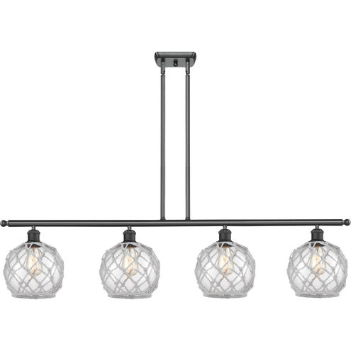 Ballston Farmhouse Rope LED 48 inch Matte Black Island Light Ceiling Light in Clear Glass with White Rope, Ballston
