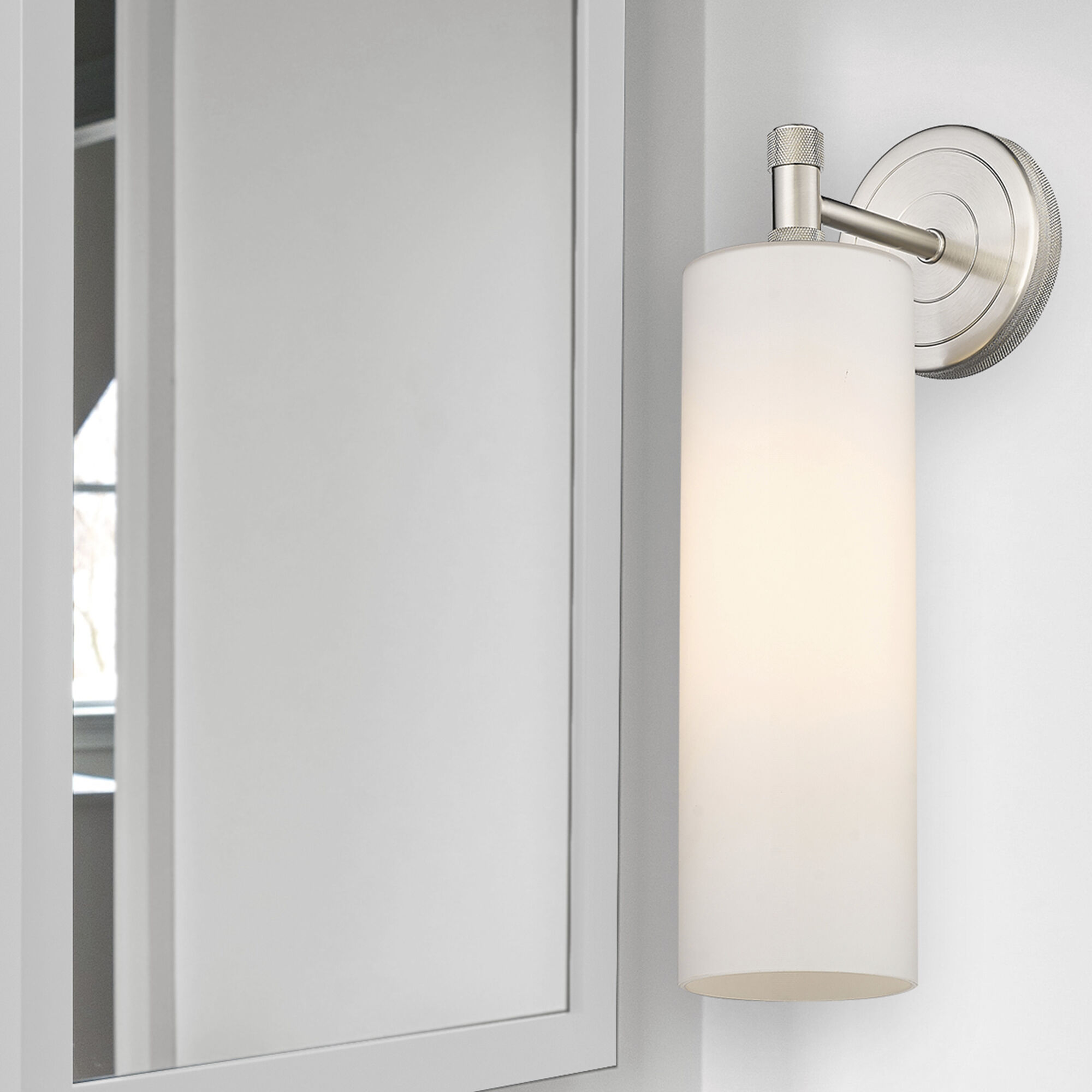 Crown Point Sconce Wall Light in Satin Nickel, Matte White Glass