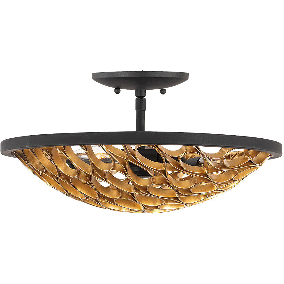 Ventura 3 Light 16 inch Matte Black and Gold Semi-Flush Ceiling Light