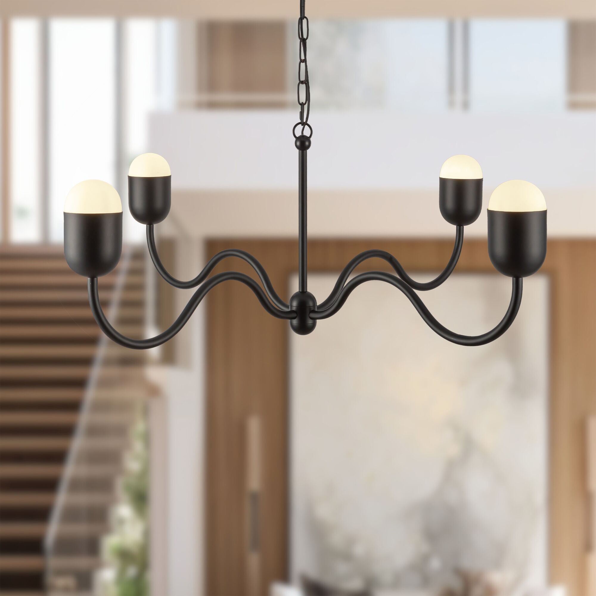 Alora Mood Effie 4 Light 39 inch Matte Black/Opal Glass Chandelier Ceiling Light