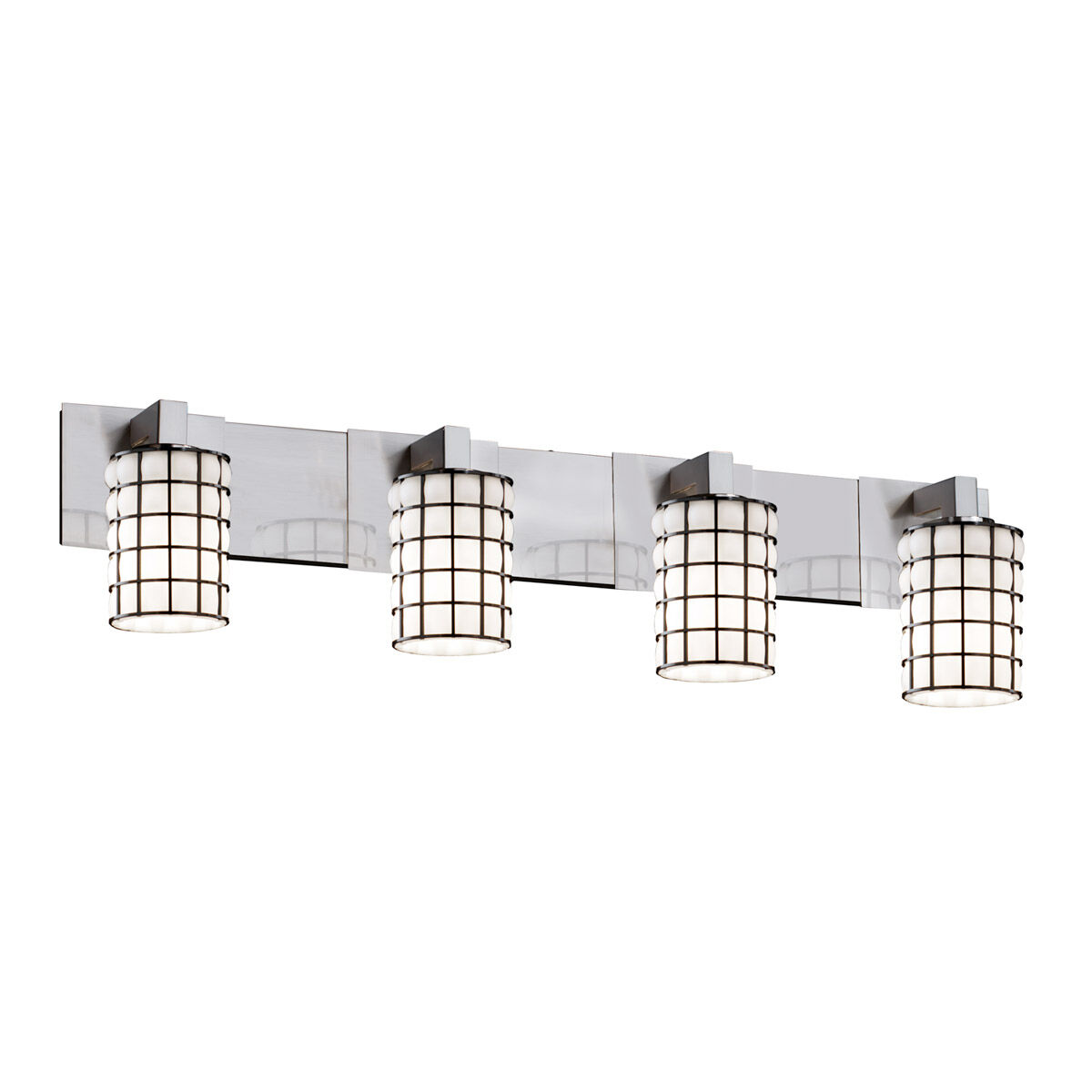 Wire Glass LED 36.25 inch Brushed Nickel Bath Bar Wall Light in 2800 Lm LED, Grid with Clear Bubbles, Square with Flat Rim, Modular