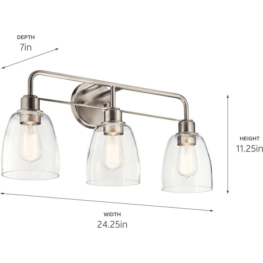 Meller 3 Light 24.25 inch Nickel Textured Bath Vanity Light Wall Light