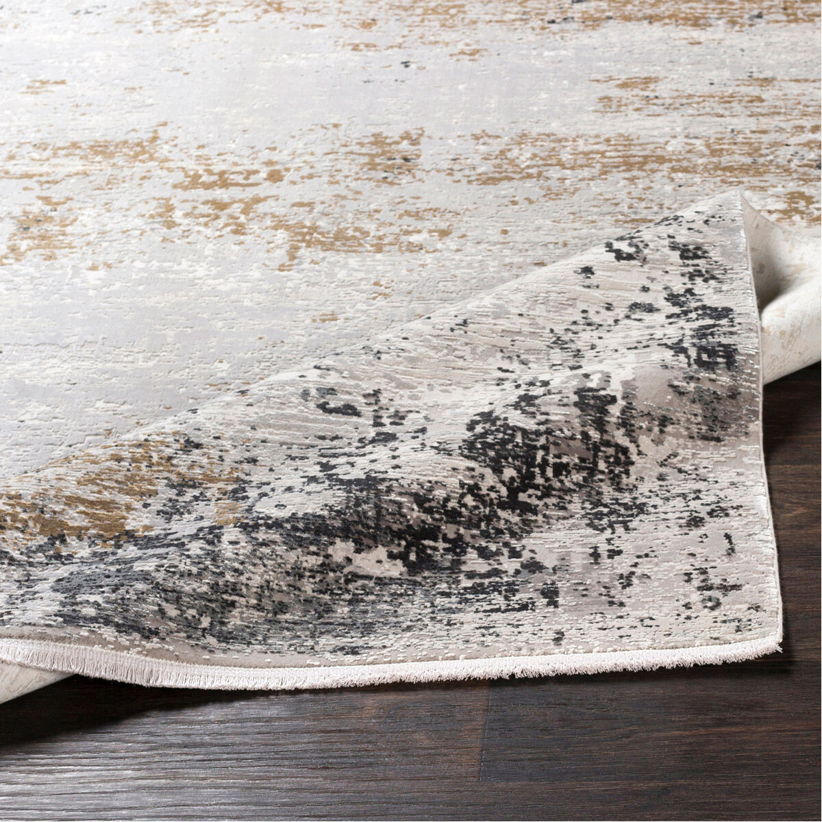 Ulen 90 X 60 inch White/Charcoal/Saffron/Subtle Light Gray Rug, 5ft x 7.5ft