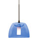 Spur 1 Light Bronze Cord Pendant Ceiling Light in Transparent Blue Glass, Halogen