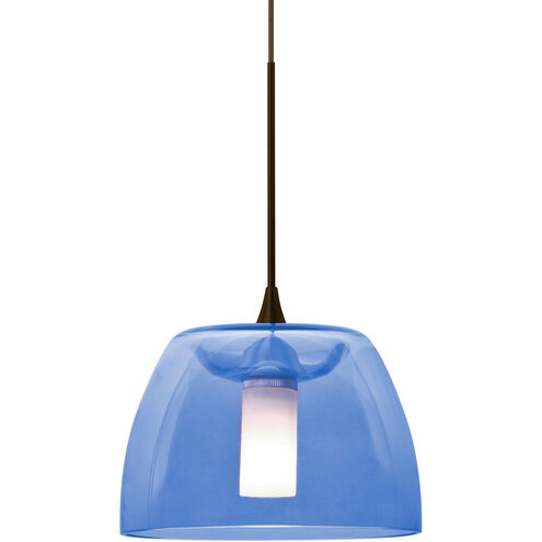 Spur 1 Light Bronze Cord Pendant Ceiling Light in Transparent Blue Glass, Halogen
