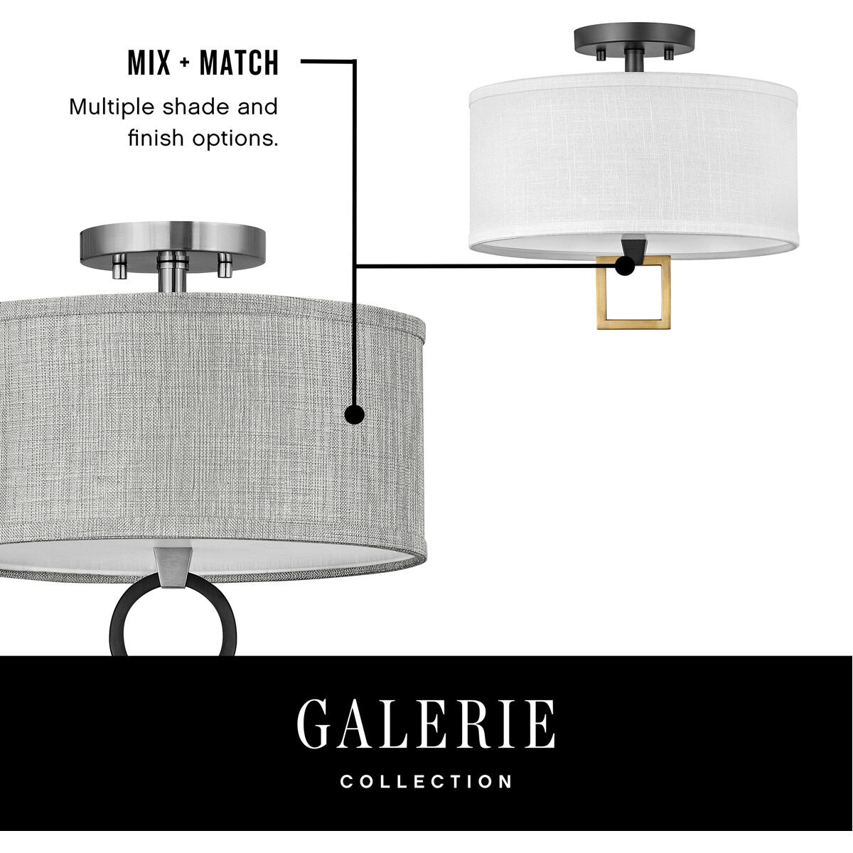 Galerie Link 2 Light 13 inch Black Semi-Flush Mount Ceiling Light