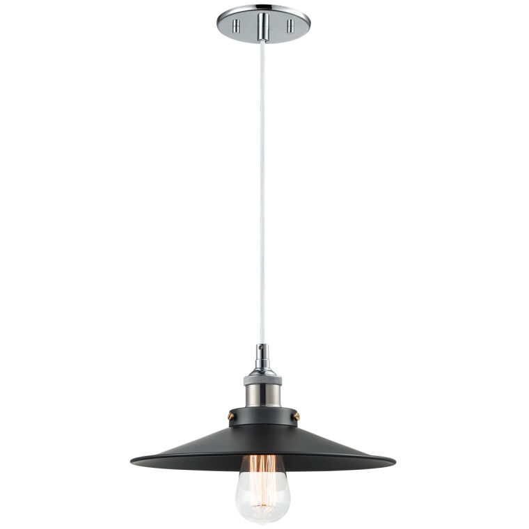 Bulstrode's Workshop 1 Light 12 inch Chrome Pendant Ceiling Light in Chrome and Black