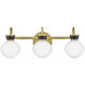 Lucy 3 Light 25 inch Lacquered Brass with Black Bath Light Wall Light