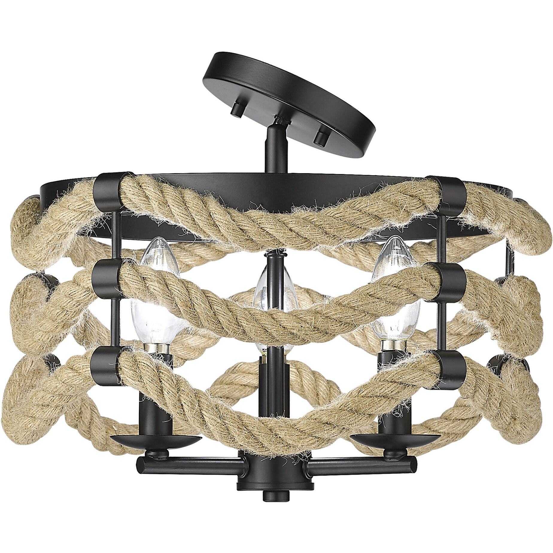 Marissa 3 Light 14.5 inch Matte Black Semi-Flush Mount Ceiling Light