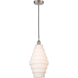 Edison Cascade LED 8.25 inch Brushed Satin Nickel Mini Pendant Ceiling Light in White