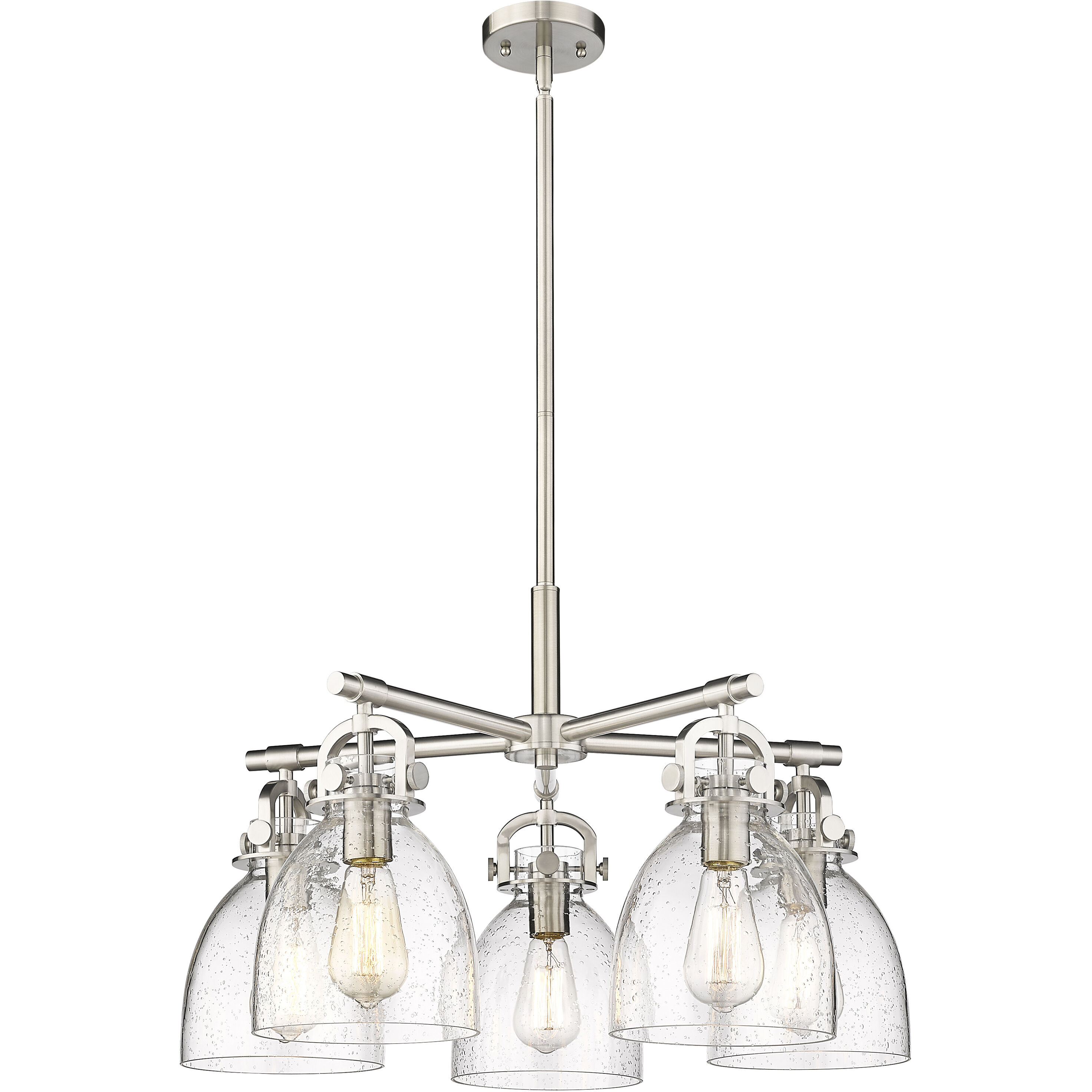 Newton Bell 5 Light 26 inch Satin Nickel Chandelier Ceiling Light in Seedy Glass