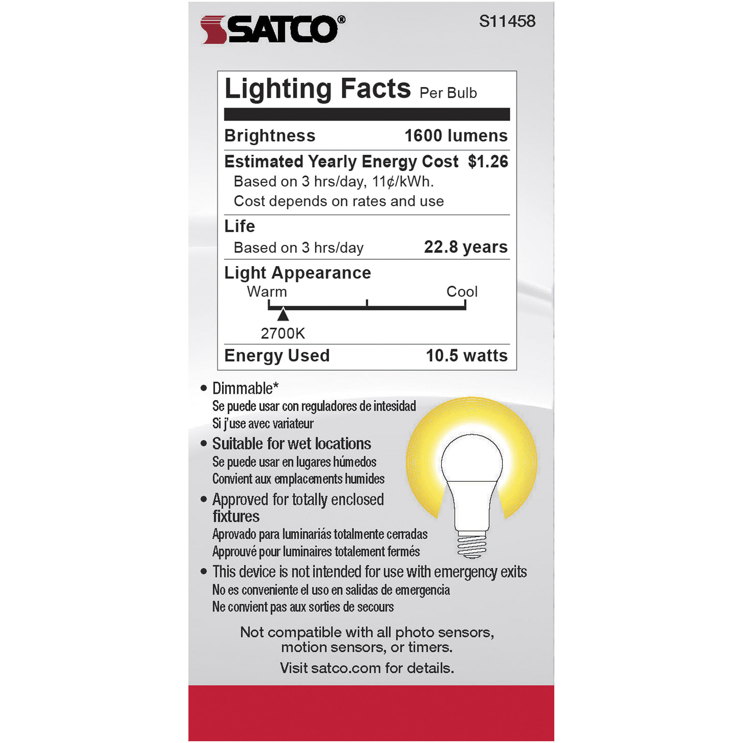 Lumos LED A19 Medium 10.5 watt 120 2700K Light Bulb, Type A