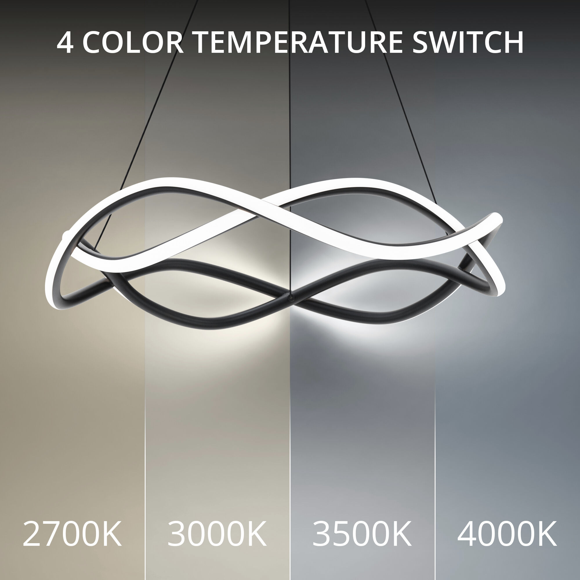 Swerve LED 26 inch Black Chandelier Ceiling Light in 3000K, dweLED