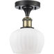 Fenton 1 Light 6.5 inch Black Antique Brass Semi-Flush Mount Ceiling Light in Matte White Glass