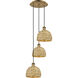 Woven Rattan 3 Light 18.5 inch Brushed Brass Multi Pendant Ceiling Light