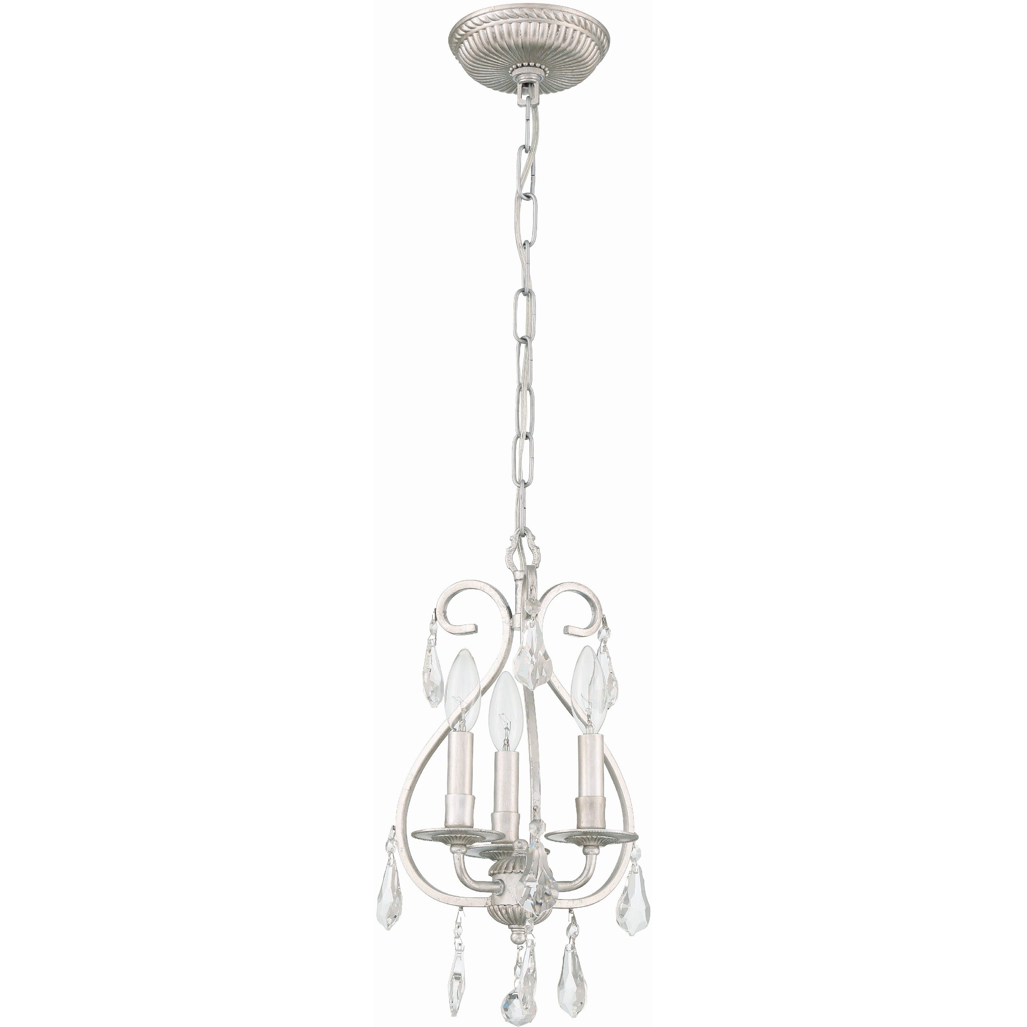 Ashton 3 Light 10 inch Olde Silver Mini Chandelier Ceiling Light in Clear Hand Cut