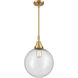Beacon 1 Light 12 inch Satin Gold Mini Pendant Ceiling Light in Seedy Glass