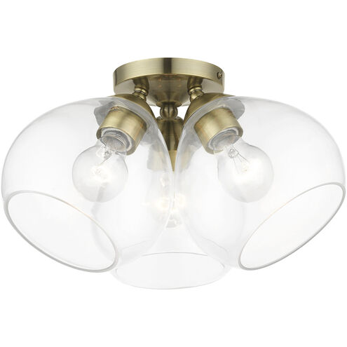 Catania 3 Light 16 inch Antique Brass Semi-Flush Ceiling Light